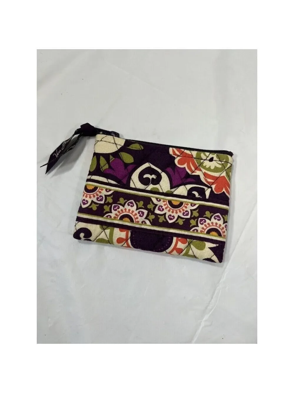 Vera Bradley Plum Crazy Pattern Zip Close Coin & ID Purse EUC